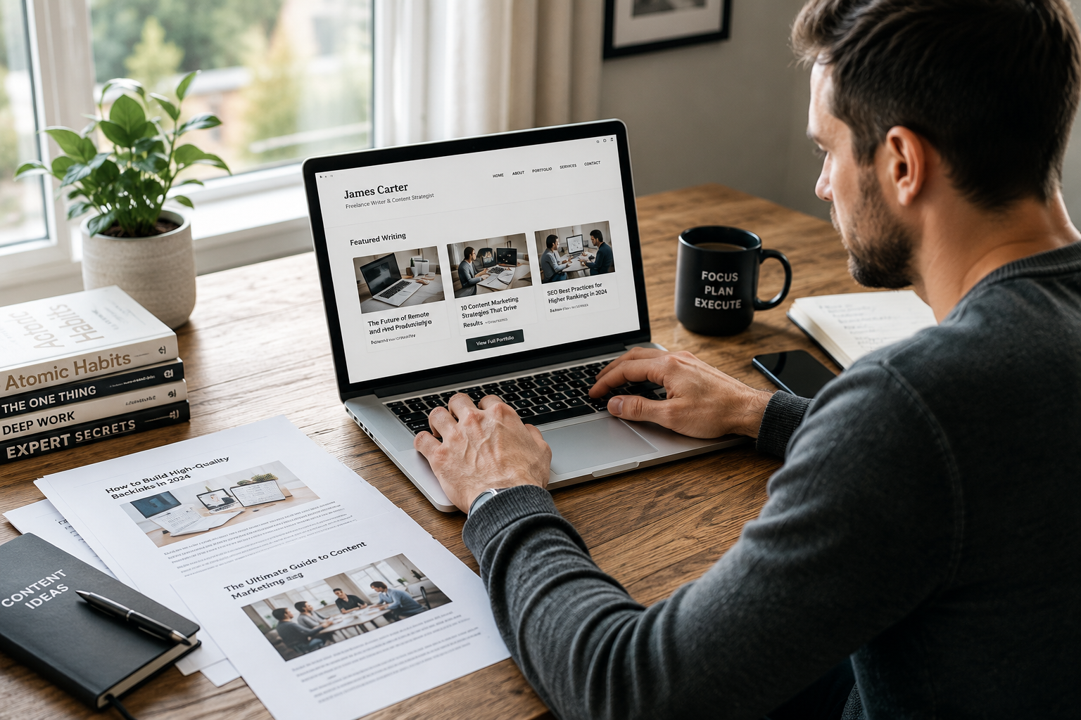 Professional writer showcasing portfolio during guest post outreach
