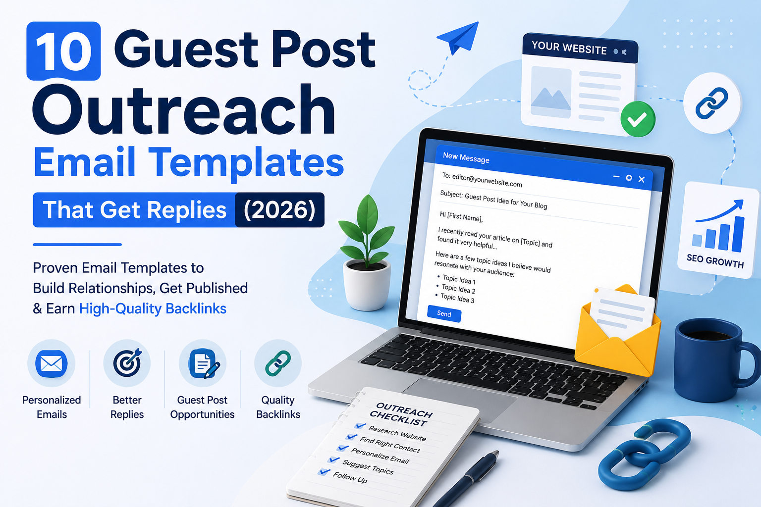 Guest Post Outreach Email Templates showing personalized outreach emails for guest posting, backlink building, and blogger outreach in 2026