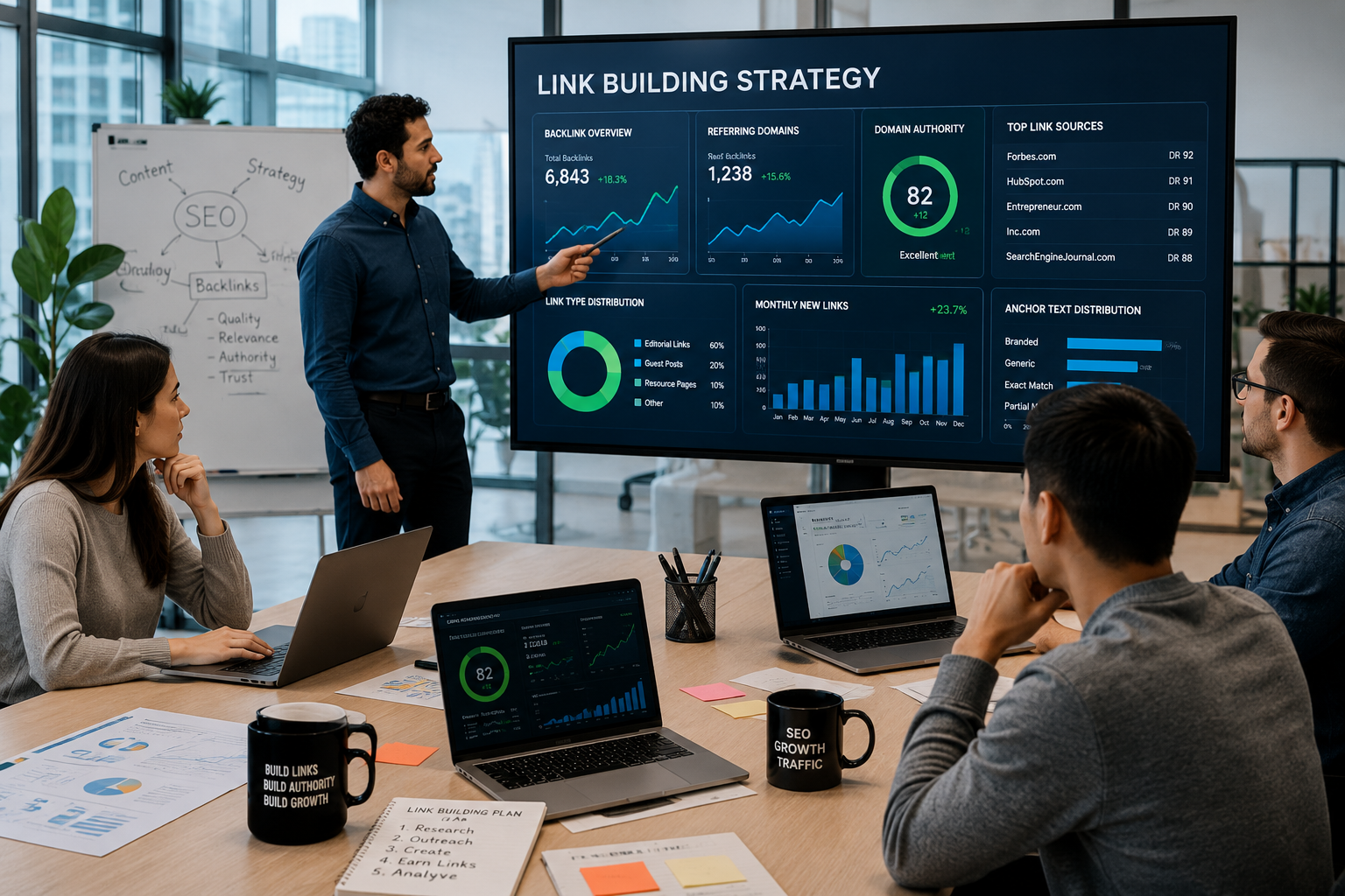 Link Building Strategies team planning high-quality backlink campaigns