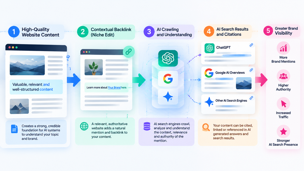 How niche edits support AI search visibility through contextual backlinks, AI discovery, citations and brand authority