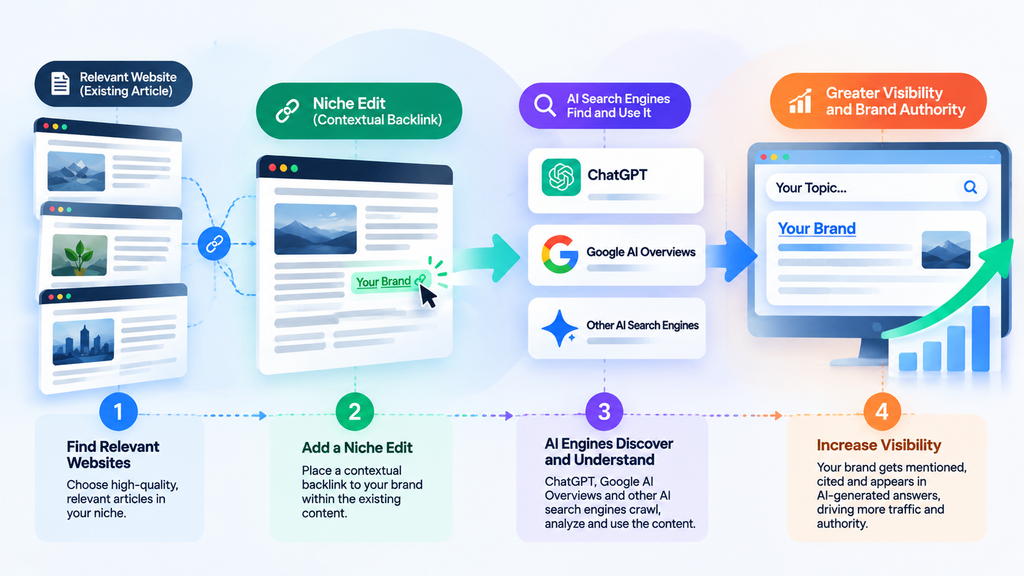 How to find niche edit opportunities for AI search and build contextual backlinks for greater brand visibility